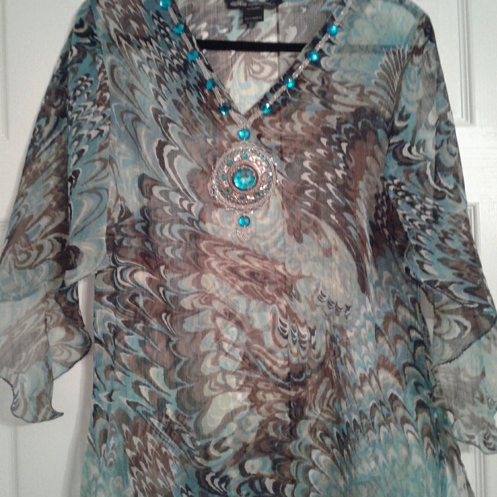 Peasant tunic sheer top with petal sleeves